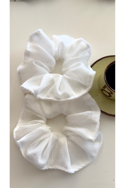 YOYYO 2-Pack White Fabric Scrunchie Hair Ties with Lace Detail on the Edges, ...
