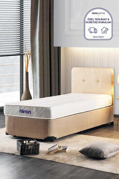 Pinotte Luna Baza Başlık Yatak Seti - 90x190 cm Tek Kişilik Ortopedik Set Sağ...