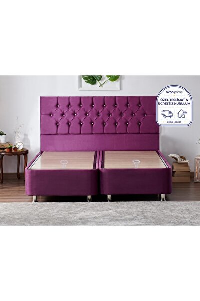 Niron Yatak Niron Violet Baza ve Başlık Seti Çift Kişilik Sandıklı Mor Kumaş ...