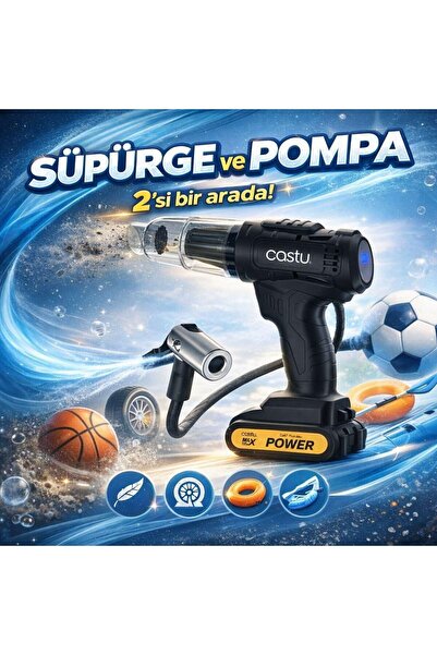 HOTSY Castu Cs67 Kablosuz Dijital Hava Kompresörü Ve Araç Süpürgesi 2 in 1 | 6000mAh | 150 PSI