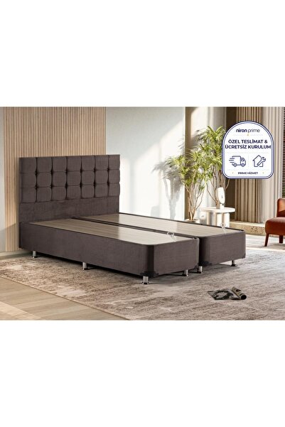 Niron Yatak Niron Rama Füme Baza Ve Başlık Seti, Çift Kişilik 150x200 Cm Baza...