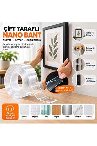 tafce Çift Taraflı Şeffaf Nano Teknolojili Süper Güçlü Bant Ekstra Güçlü Duva...