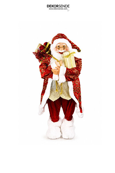 Dekorsende New Year's Eve Baklava Sırmalı Standing Santa Claus Figure Red-Gol...