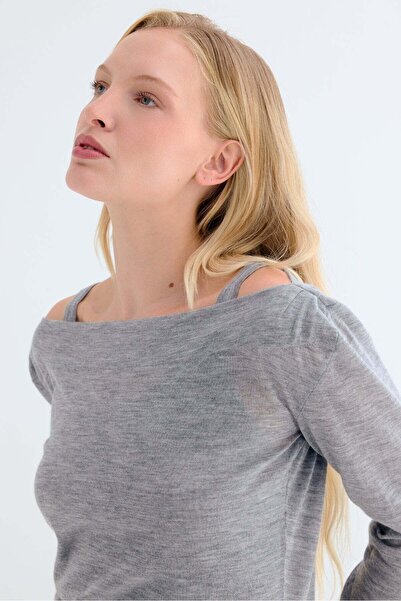 Silk and Cashmere Gri Starlight Saf Kaşmir Yuvarlak Yaka Çift Katlı Triko