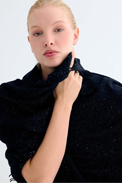 Silk and Cashmere Siyah Jas Kaşmir ve Payetli Şal 70x180 cm