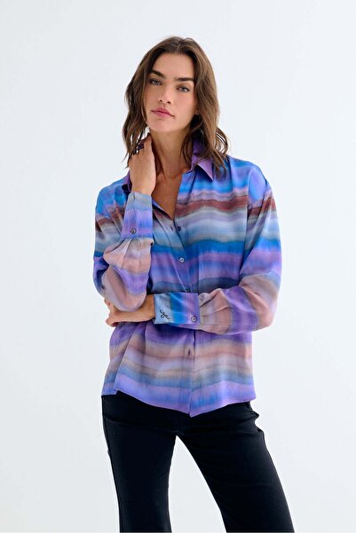 Silk and Cashmere Mor Estrella Saf İpek Desenli Gömlek