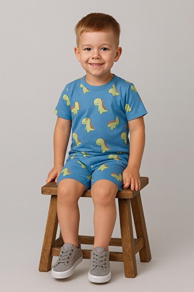 aden kids dinazor baskılı yazlık pijama takımı
