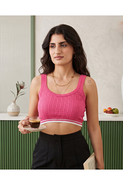 Kadın Şerit Detaylı Crop Atlet Bralet