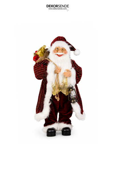Dekorsende New Year's Velvet Gold Striped Santa Claus Figure Red 60 cm