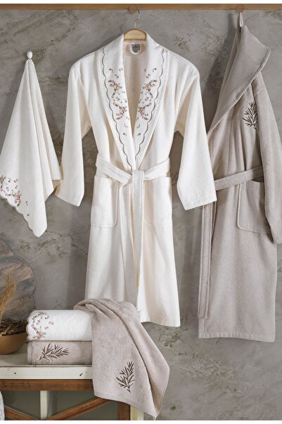 MARİBOR 6 Piece 3D Embroidered Premium Bamboo Family Bathrobe Set (Contains 7...