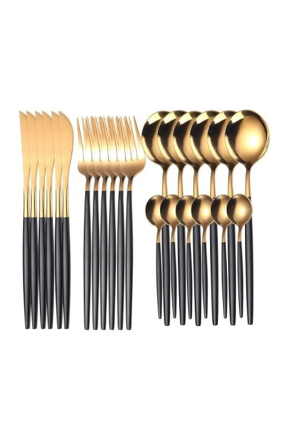 BASE Set de 24 tacamuri elegante si rafinate cu un finisaj luxos NEGRU cu AURIU