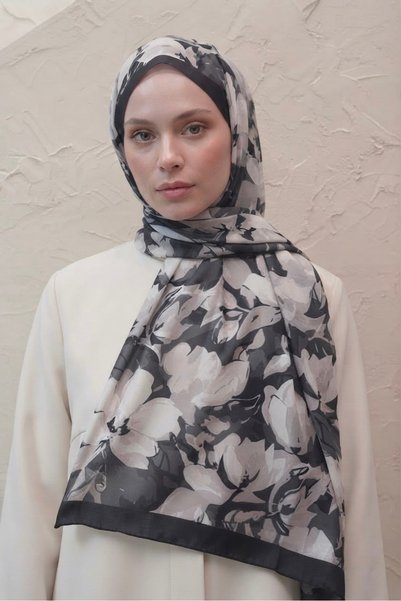 YILDIZ SCARFS Ahenk Pattern Imported Cotton Shawl - Black