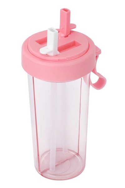 OEM Pahar dublu 600 ml cu 2 paie ROZ
