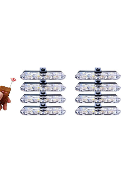 Ruan Set 8 lumini stroboscop galbene 4 LED grila telecomanda 7 functii 12V