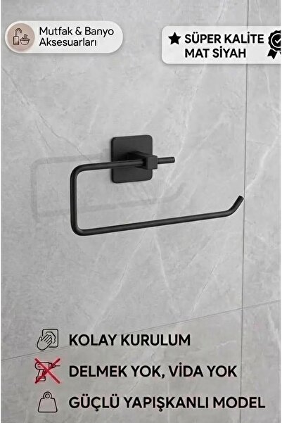 Kare Yapışkanlı Siyah Kağıt Rulo Havluluk, Peçetelik, Banyo Askısı