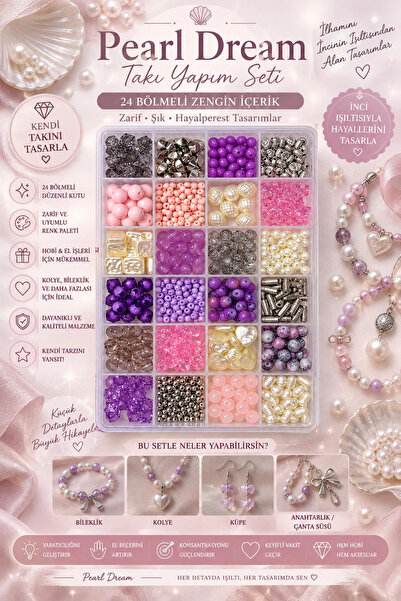 By MO Accessories Pearl Dream 24 Bölmeli Takı Yapım Seti – İnci, Kristal ve R...