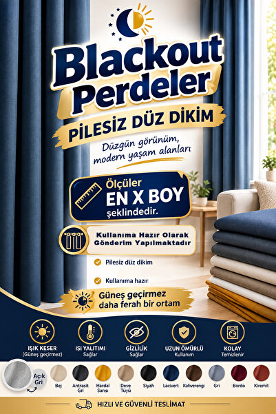 NS Ehli Tacir Özel Dikim Antrasit Gri Işık Geçirmez Blackout Karartma Termal Isı Yalıtımlı Güneşlik Fon Perde (EN X BOY)