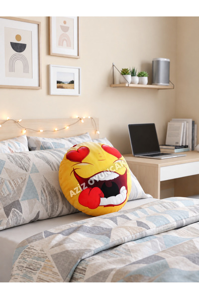 AZİZ OYUNCAK 💛 25 Cm Şirin Emoji Esprili Karikatür Temalı Yuvarlak Oyuncak Y...