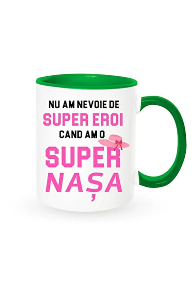 INOVATIX Εξατομικευμένη λευκή κούπα με το μήνυμα "Super Nasa", πράσινη λαβή κ...
