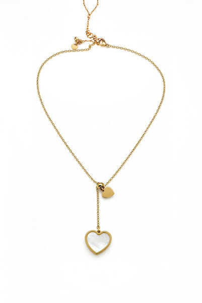 JewelsofHope Gold Color White Stone Heart Necklace 316L Stainless Steel Anti-...