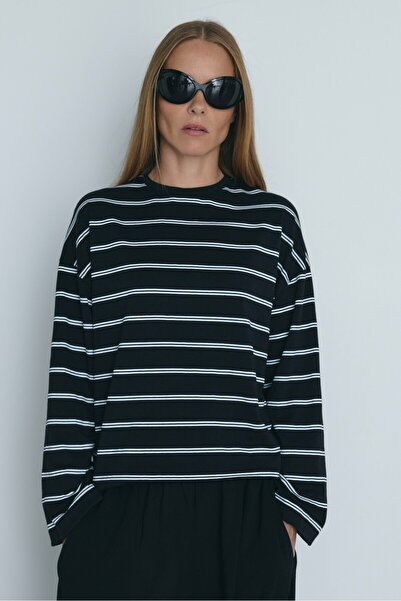 Suud Collection Siyah Lizzy Çizgili Tişört