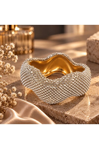 Liacharm Gold Işıltılı Kıvrımlı Taşlı Kadın Abiye Kelepçe Bileklik – Düğün ve...