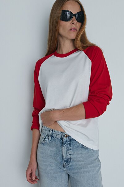 Suud Collection Kırmızı Reglan Çift Renk Tişört