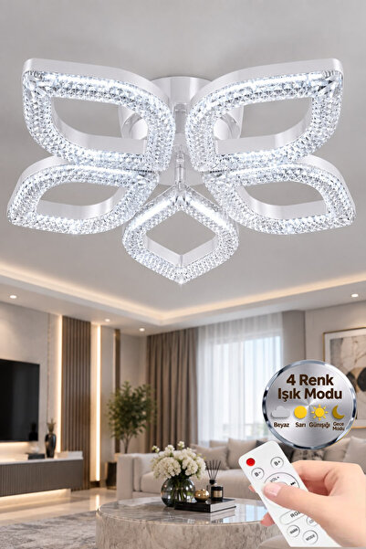 Elora Home Yaprak Model beyaz 5"li Ledli 3 Renk Modu Kristal Salon Mutfak Yat...