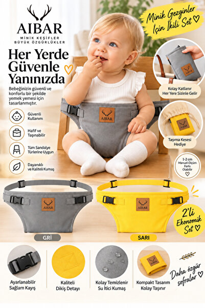 AİBAR 2'li Taşınabilir Güvenli Mama Sandalyesi -Aibar Marka, Sarı & Gri Renk
