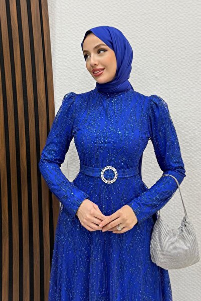 GİYZAMİLA Nilda Simli Abiye Saks