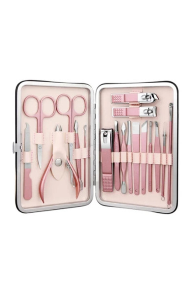 MANDU Trusa completa Mani Pedi de 18 piese din OTEL Inoxidabil si Accesorii P...