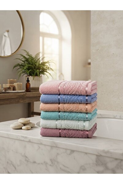 ROYAM 6-Piece Rosenur 100% Cotton Partial Velvet Hand and Face Towel Set 50 X 90