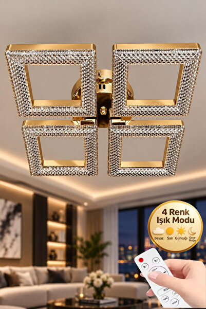 Elora Home Aria Model Gold 4"lü Ledli 3 Renk Modu Kristal Salon Mutfak Yatak ...