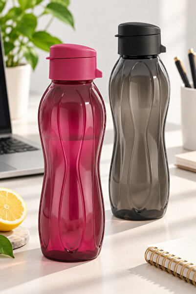 HOMENIVA 2’li Eco Şişe Suluk - Pratik Kapak Matara 2x 750 ml Siyah - Mor