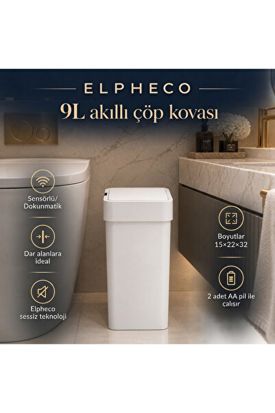 ELPHECO Slim Sensör Akıllı Çöp Kovası 9L