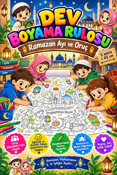SinaTicaret Ramazan Ayı Oruç Temalı Dev Boyama Kağıdı Çocuk Boyama Rulosu Büy...