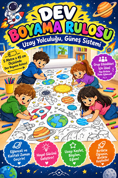 Genel Markalar Uzay Yolculuğu, Güneş Sistemi Dev Boyama Kağıdı Boyama Rulosu ...