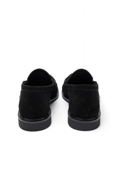 Trendlov OLVENİA Siyah Süet Kadın Loafer - Büzgülü Penny Moccasin