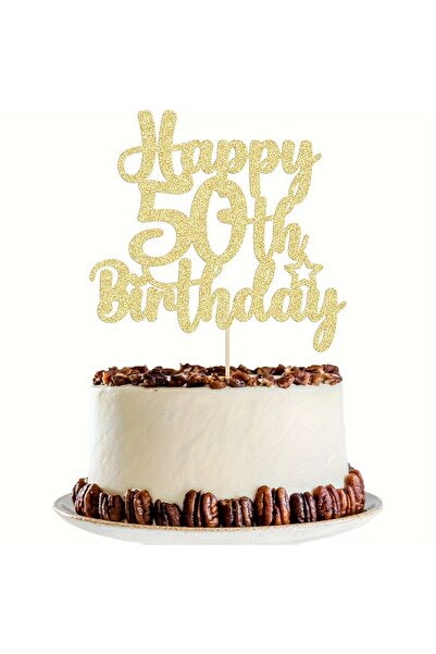 Choice 50sui 1pc Golden Shiny 50th Birthday Cake Topper For 50th Birthday Ble...