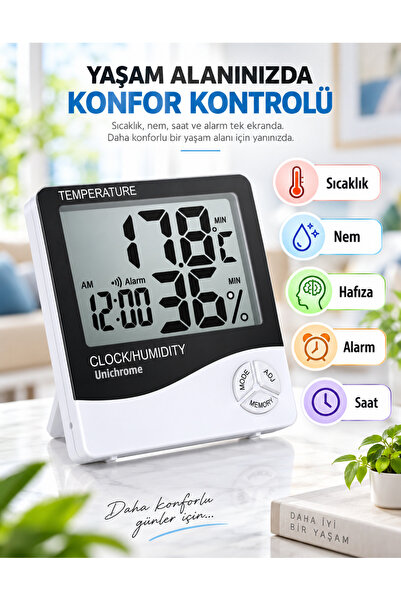 Folveit Dijital Oda Termometre Sıcaklık Ve Nem Ölçer Masa Saati Alarm Termostat