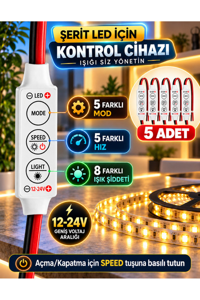 Unichrome 5 Adet Hafızalı Çok Fonksiyonlu Şerit Led Dimmer Kontrol Devresi Mo...
