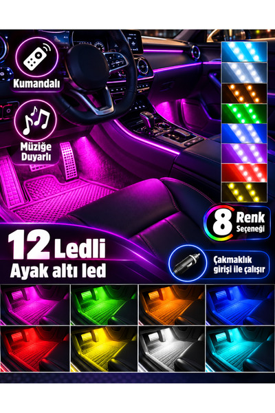 Unichrome Ayak Altı Led 12 Ledli Lamba Sese Duyarlı Led Müziğe Duyarlı 48 Led