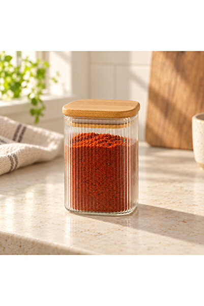 Queen’s Kitchen Bambu Kapaklı Kare Kavanoz 6 X 6 x 8 Cm / 250ML