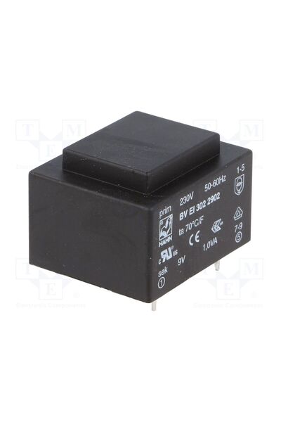 OEM Transformator capsulat HAHN BVEI3022902, 1VA, 230VAC, 9V, 112mA, PCB, BVEI