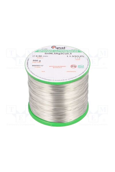 OEM Cositor CYNEL SAC305-0.5/0.5, fără plumb, Sn96,5Ag3Cu0,5, 0,5mm, 500g, 3%