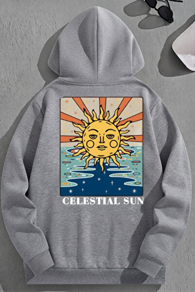 K KOZZ STYLE Unisex 3 Thread Cotton Gray Celestialsun Print Loose Fit Sweatsh...