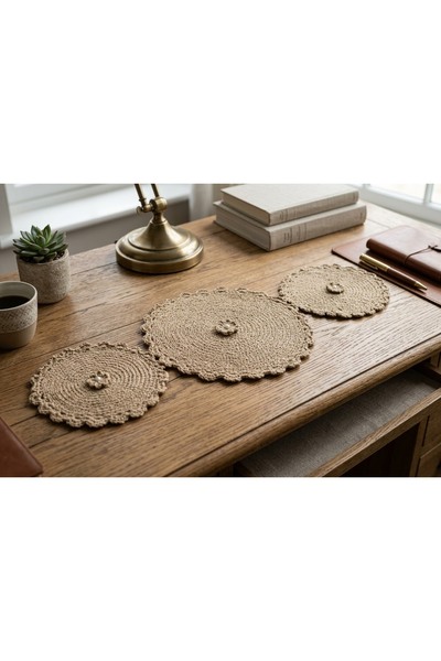 Atherz Natural Real Wicker Rope Hand Knitted 3-Round Runner Coffee Table and ...