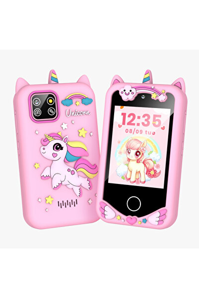 FAMIFY Smartphone pentru copii Roz Unicorn cu cameră duală, ecran IPS de 2.8 inch, jocuri educative