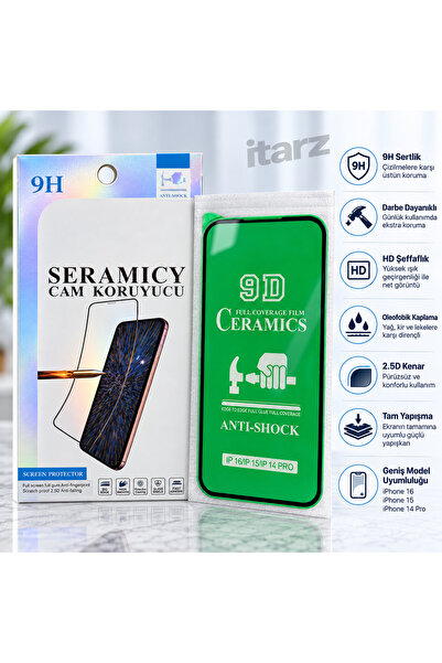 İtarz iPhone 15ProMax Uyumlu Seramik Ekran Koruyucu 9H Tam Kaplama 2.5D Kenar