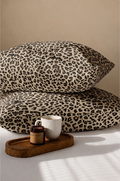 Lorien Cheetah Patterned Cotton Ranforce Fabric Zippered Pillowcase 2 Pieces ...